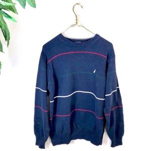 Vintage Nautica • Navy Striped Crewneck Sweater.
